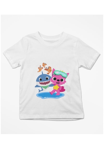 Kostüm Sarayı Baby Shark Baskılı Tişört Beyaz