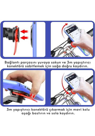 Bisiklet Motosiklet Telefon Tutucu 360 Dönebilen Gidon Bisiklet Telefon Tutucu Kırmızı