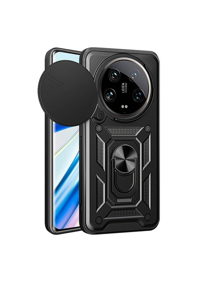 Ennar Xiaomi Mi 14 Ultra Kılıf Magnetik Standlı Sürgülü Kamera Korumalı 360 Döner Yüzüklü Kapak Siyah
