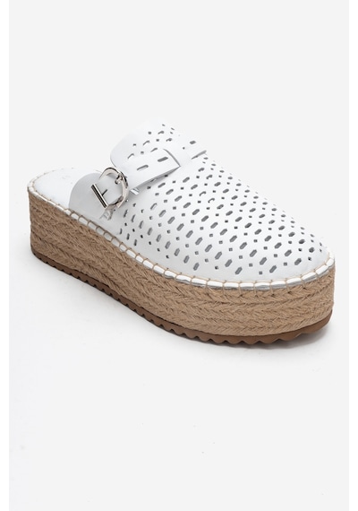 Luvishoes Louıs Beyaz Cilt Hakiki Deri Burnu Kapalı Hasır Dolgu Taban Terlik Beyaz