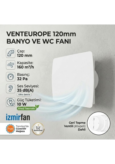 Joy 120 Bd 12 Cm Banyo & Tuvalet Aspiratörü Sessiz Ve Güçlü Klapeli Fan