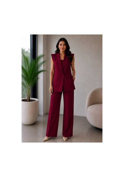Gül&can Butik Mürdüm Renk Yelek Pantolon Takımı Bordo
