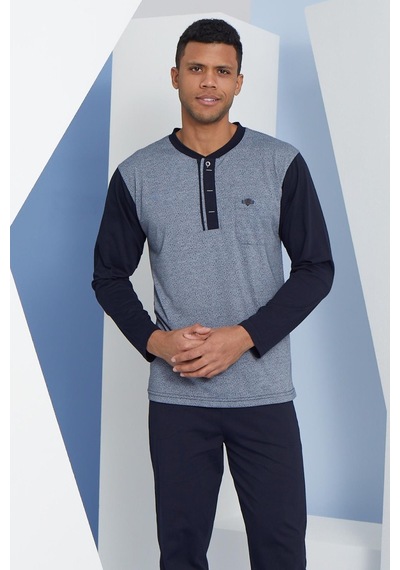 Kly Erkek Uzun Kol Midi Yaka Lacivert Pijama Takımı C9t2n5o7 001