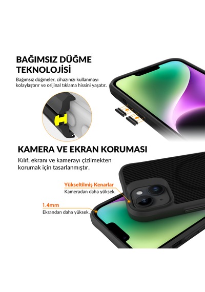 Bix iPhone Uyumlu 13 / 14 Carbon Fiber Force Magsafe Kılıf Anti-şok Teknolojili Kamera Ve Ekran Korumalı Karbon Fiber Bix iPhone Uyumlu 13 / 14 Carbon Fiber Force Magsafe Kılıf Anti-şok Teknolojili Kamera Ve Ekran Korumalı Karbon Fiber