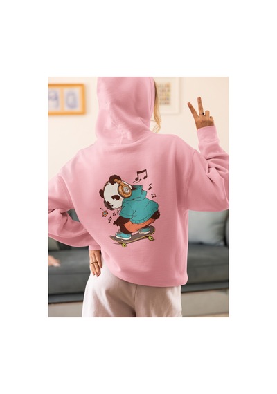 Stil X Sevimli Pandalar Baskılı Kadın Sweatshirt Pembe-3