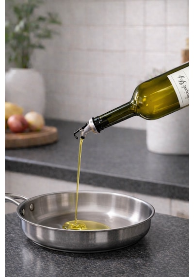 Korumalı Standlı Zeytinyağı Ve Ayçiçek Yağı Şişesi Seti, Etiketli Ve Yağdanlıklı, 750 Ml, 2 Adet Gri
