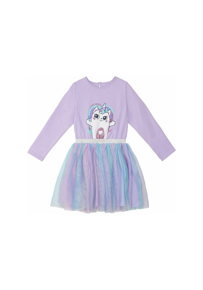 Denokids Gökkuşağı Kedicorn Kız Çocuk Tüllü Tütü Elbise Lila