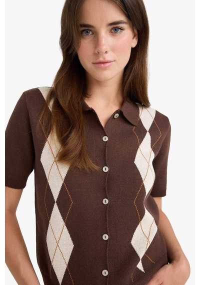 Defacto Regular Fit Polo Yaka Triko Hırka F7976ax25aubn340 Kahve
