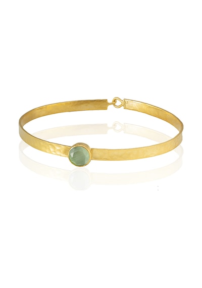 Kadir Jewellery 22 Ayar Altın Kaplama El İşçiliği Zirkon Taşlı Kadın Kelepçe Bilezik Açık Yeşil