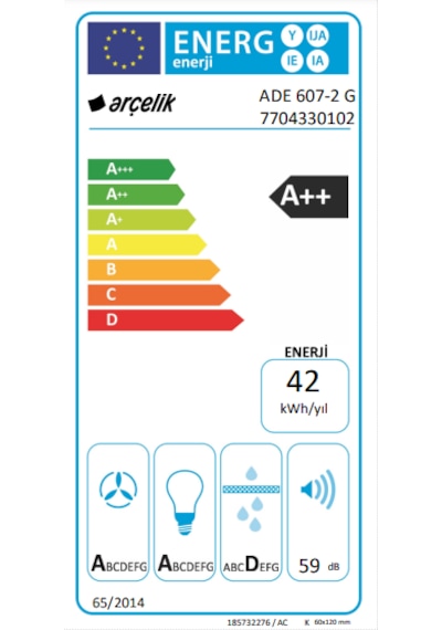 Arçelik ADE 607-2 G Ankastre Duvar Tipi Davlumbaz