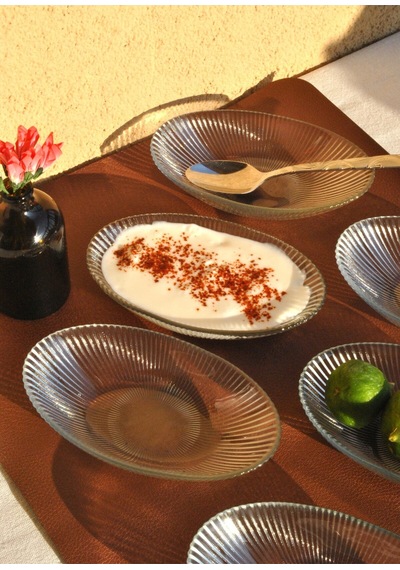 6 Adet Cam Sunum Mini Kayık Tabak Meze Tabağı 15 Cm Çerez Kasesi Şeffaf