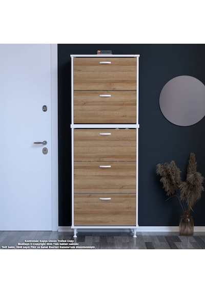 Modilayn Varbi Umay' 2 Li Antre Hol 72 X193x 25, 5 Cm Lik 5 Düşer Kapak 10 Raflı Ayakkabılık Beyaz - Meşe Modilayn Varbi Umay' 2 Li Antre Hol 72 X193x 25, 5 Cm Lik 5 Düşer Kapak 10 Raflı Ayakkabılık Beyaz - Meşe