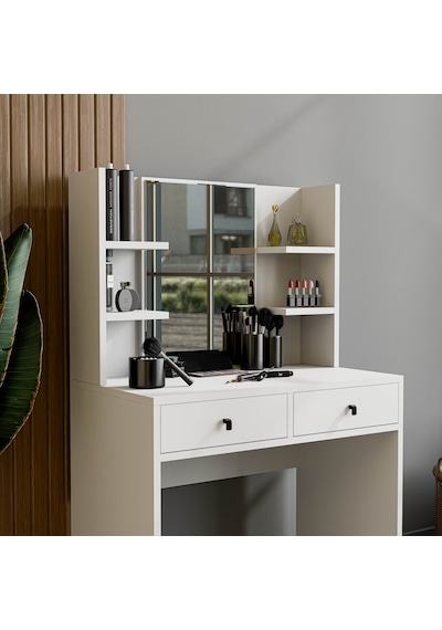 2210 Shıny Aynalı 2 Çekmeceli 80 Cm Makyaj Masası Beyaz