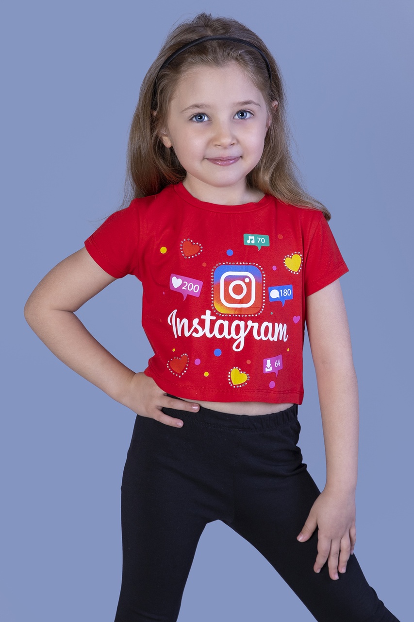 Toontoy Kids Toontoy Kız Çocuk Kalpli Instagram Baskılı Tişört Kırmızı