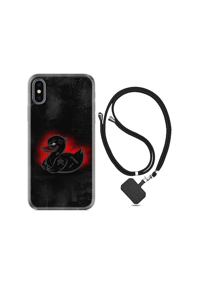 Apple Uyumlu iPhone XS Max Kılıf Boyun Askılı Black Duck 1688