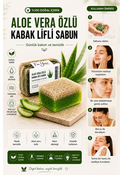 Kabak Lifli Aloe Vera Özlü El Yapımı Sabun Kabak Lifi - Lavanta