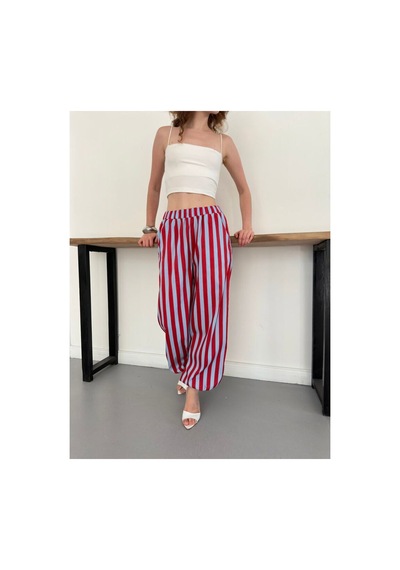Verymoda Çizgili Salaş Pantolon D3098 Kırmızı Mavi