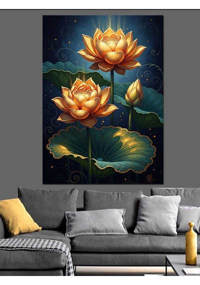 Bataklıktan Çıkan Altın Lotus Çiçeği Dekoratif Kanvas - Mdf Ahşap Tablo