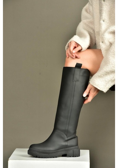 Fox Shoes V973555509 Siyah Düz Tabanlı Kadın Binici Çizmesi Siyah