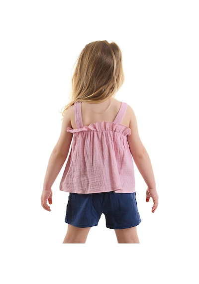 Denokids Kız Bebek Çocuk Pembe Müslin Bluz Şort Takım Pembe