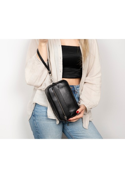 Bloominbag Bloomclutch Forge Obsidian Black Luxe Hakiki Deri Unisex Clutch Siyah