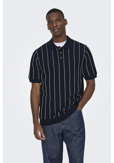 Only & Sons Erkek Gömlek Yaka Çizgili T-shirt - 22037080 Lacivert