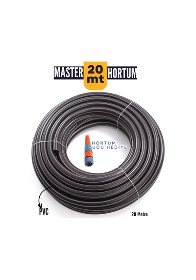 Zhltools 20 Mt Pvc Bahçe Ve Yıkama Hortumu Koyu Gri Sulama Başlığı Hediyeli