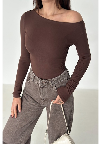 Noa & Noa Kadın Omuz Açık Fit Bluz Burgundy Glow Kahverengi