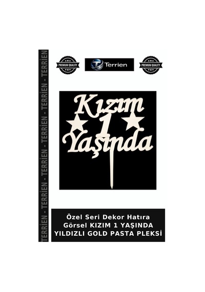 Özel Seri Dekor Hatıra Görsel Kızım 1 Yaşında Yıldızlı Gold Pasta Pleksi Altın