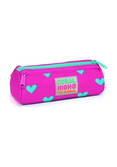 Coral High Kids Neon Pembe Su Yeşili Kalp Desenli 3'lü Okul Çanta Seti - Kız Çocuk Çok Renkli