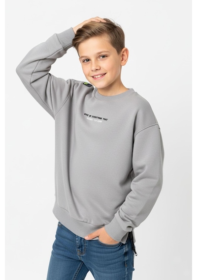 Bisiklet Yaka Baskı Detaylı Erkek Çocuk Sweatshirt-90906 Gri