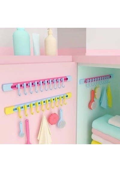 10 Kancalı Raylı Mutfak Ve Banyo Düzenleyici Askı 30 Cm Çok Renkli