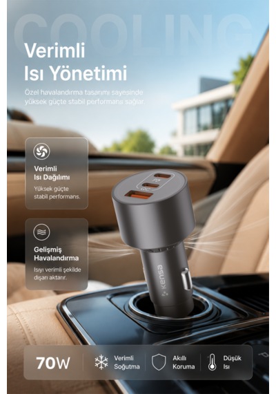 100w Araç Hızlı Şarj Aleti 2 Usb-c + Qc Usb Girişi Tüm Araçlar Uyumlu Şarj 100w Silver