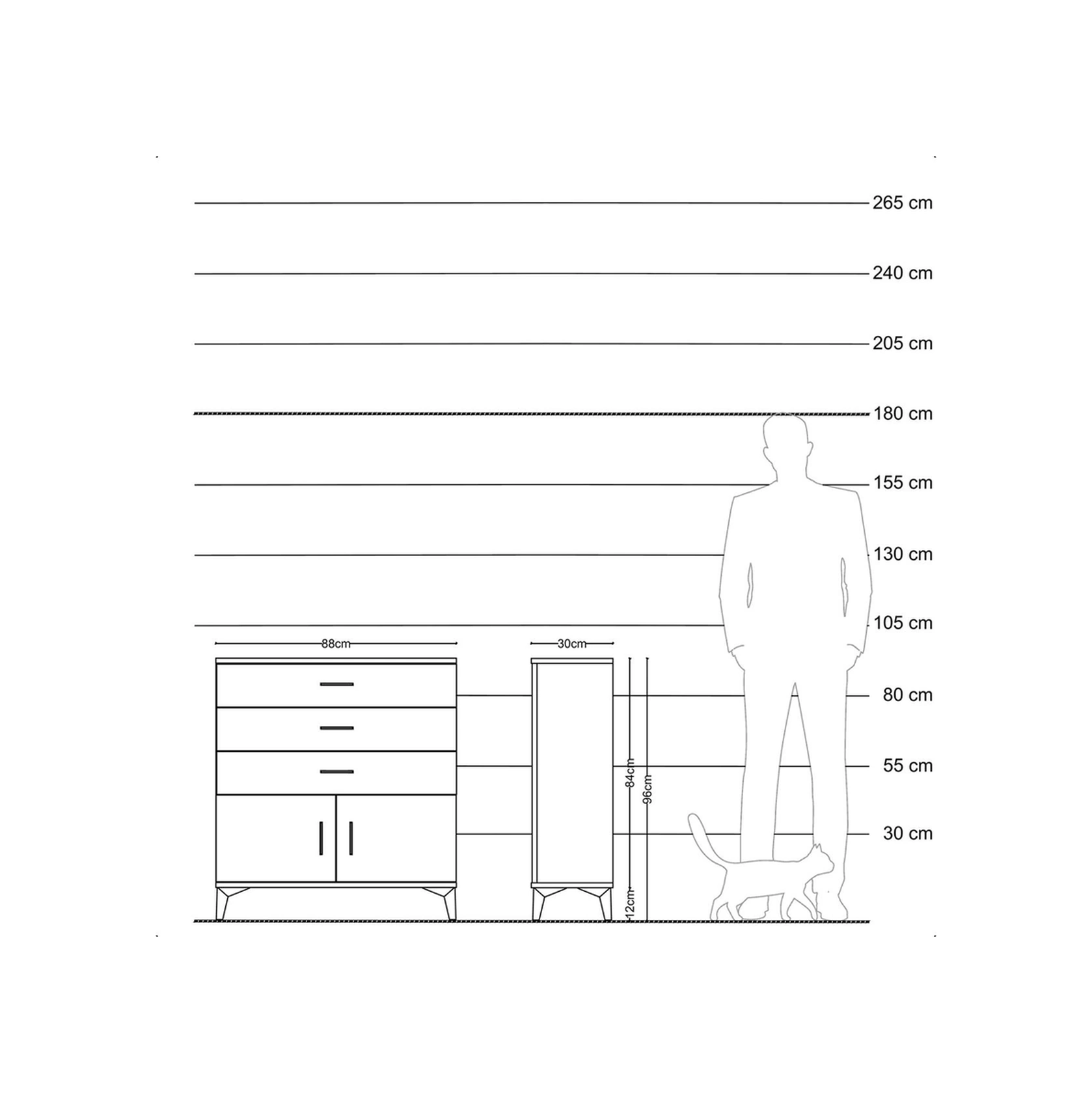 Arges Şifonyer Tek Raflı 3 Çekmeceli 2 Kapaklı 88x30x96 Çam-çam Çam