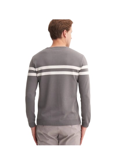 Cazador Slim Fit Viskon Kumaş Basic İki Çizgili Bisiklet Yaka Kazak Gri Melanj