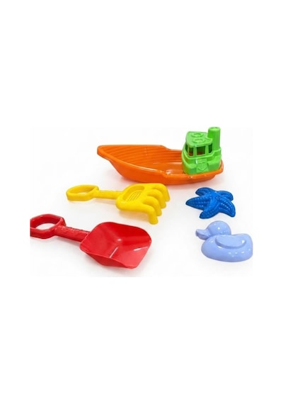 5 Parça Eğlenceli Havuz Ve Plaj Oyuncağı - Kürek Tırmık Ve Kum Kalıplı Tekneli Kum Oyun Seti