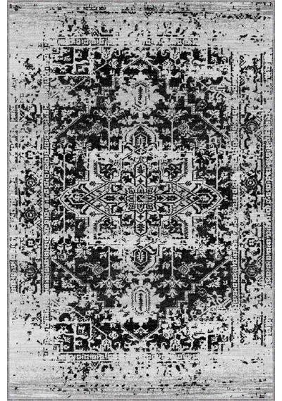 Siyah Vintage Kaymaz Tabanlı Makinede Yıkanabilir Halı Rv299n11
