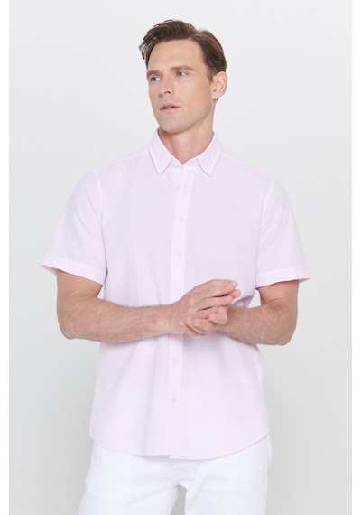 AC&Co / Altınyıldız Classics Erkek PEMBE Slim Fit Dar Kesim Gizli Düğmeli Yaka %100 Pamuk Gofre Desenli Gömlek Pembe