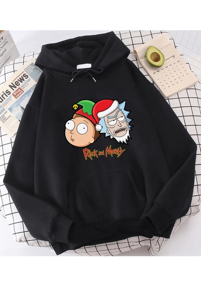 Rick And Morty Yeni Yıl Kapşonlu Sweatshirt 001