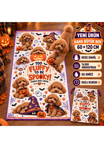 Kedi & Köpek Kurulama Havluları Poodle Halloween Büyük Boy Hızlı Kuruyan 60x120cm
