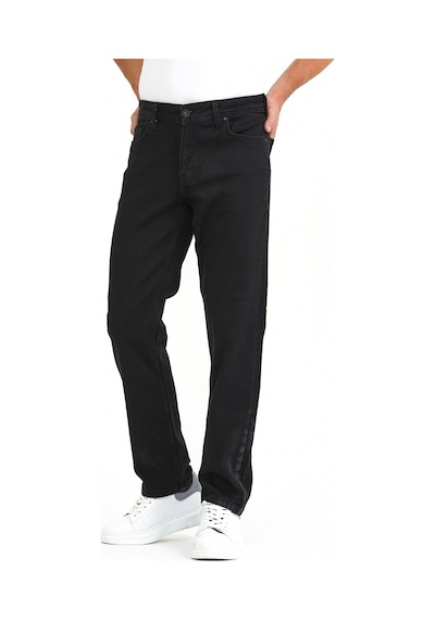 Vikingsjeans Normal Kesim Fermuarlı Geniş Paça Yüksek Bel Siyah Baba Örme Kumaş Kot Pantolon Siyah