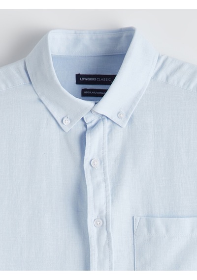 Lcwaıkıkı Classic Mavi Regular Fit Uzun Kollu Keten Karışımlı Erkek Gömlek