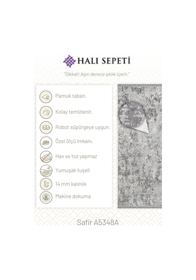 Halı Sepeti Safir A5348a Gri & Krem Halı 14mm Hav, Robot Süpürge Uyumlu Salon & Koridor Halısı Gri - Krem