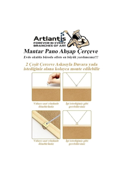 Artlantis Dekoratif Mantar Pano Ahşap Çerçeve 30x45 CM