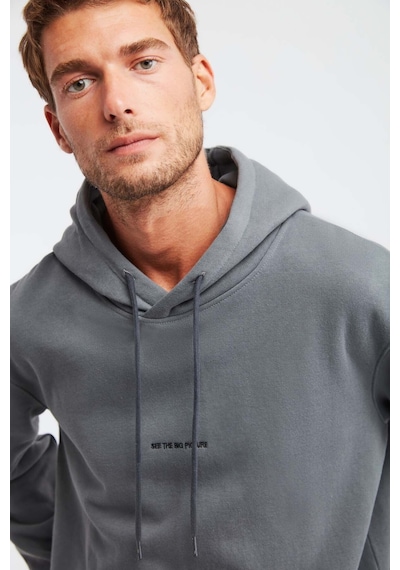 Grımelange Epıc  Erkek Yumusaçık Kumaşlı Kapüşonlu Kordonlu Regular Fit Nakışlı Açık Gri Sweatshirt