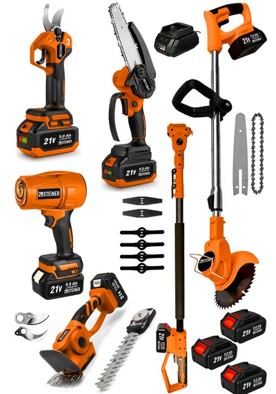 Steiner Şarjlı Hava Üfleme + Çim Biçme + Dal Budama Makas + Testere + Çit Budama + Teleskop Bahçe Seti T6101