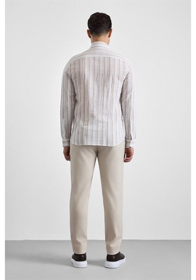 Süvari Bej Slim Düğmeli Yaka Casual Gömlek Sgm1008400004-bj3