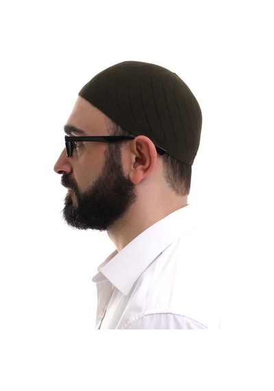 Koyu Haki Kışlık Çapraz Desenli Dokuma Takke