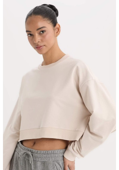 DeFacto Fit Bisiklet Yaka Basic Düz Sporcu Kadın Sweatshirt - Bej D7119AX25SPBG700