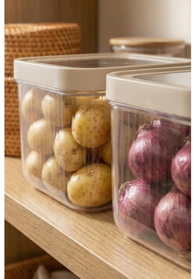 2'li 12 Lt Multibox Vizon Kayar Kapaklı Saklama Kabı & Erzak Kabı & Patates Soğan Kovası Beyaz